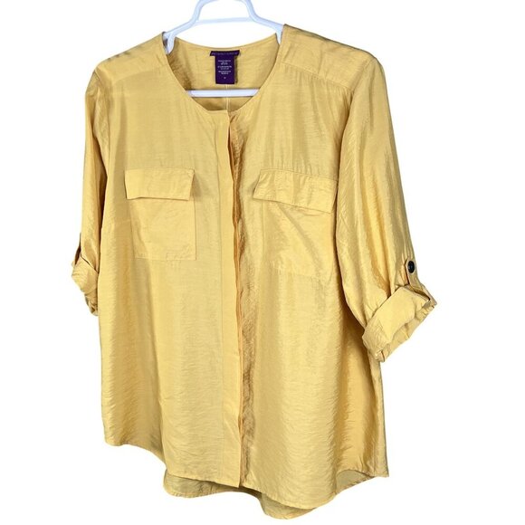 NWT Lot Of Three Beverly Drive Women 2X Button 3/4 Tab Sleeve Top Gold White Red - Picture 3 of 16